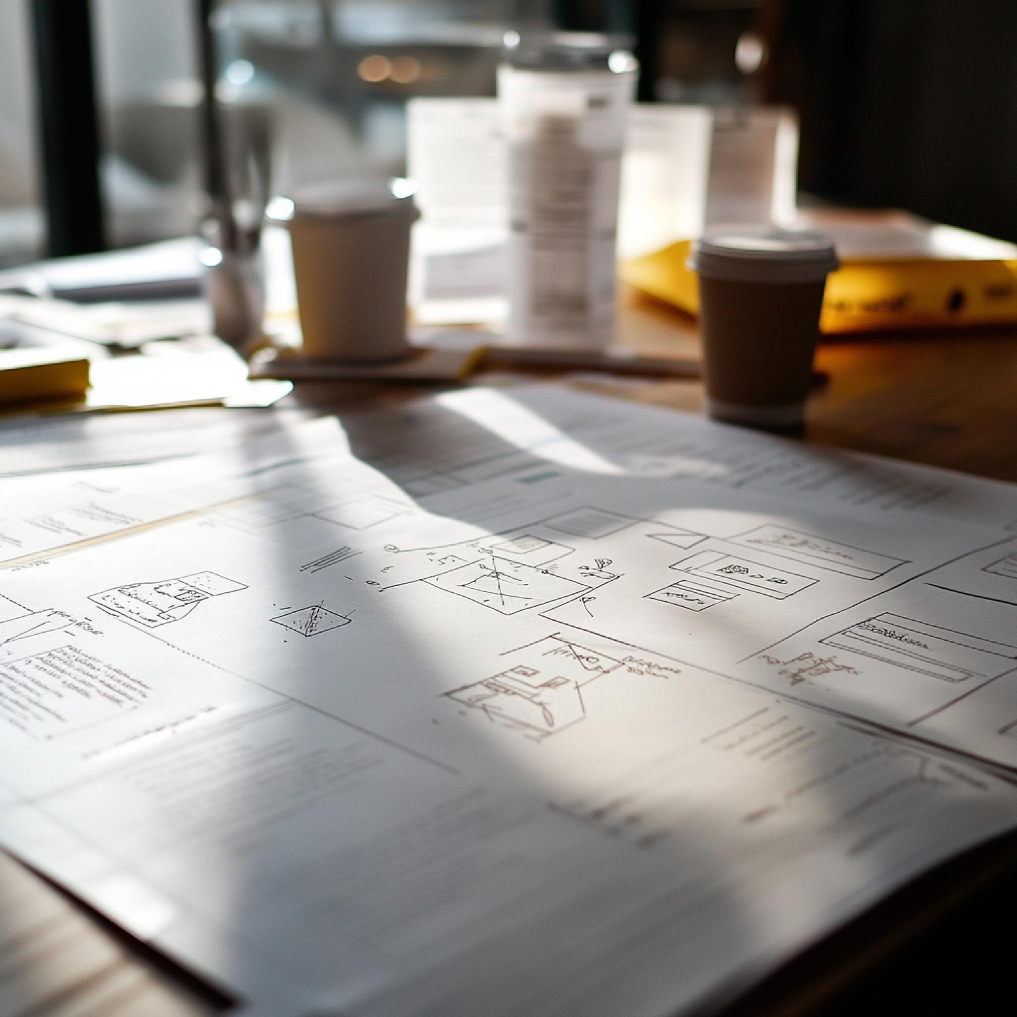 Notatki i prototyp menu na biurku